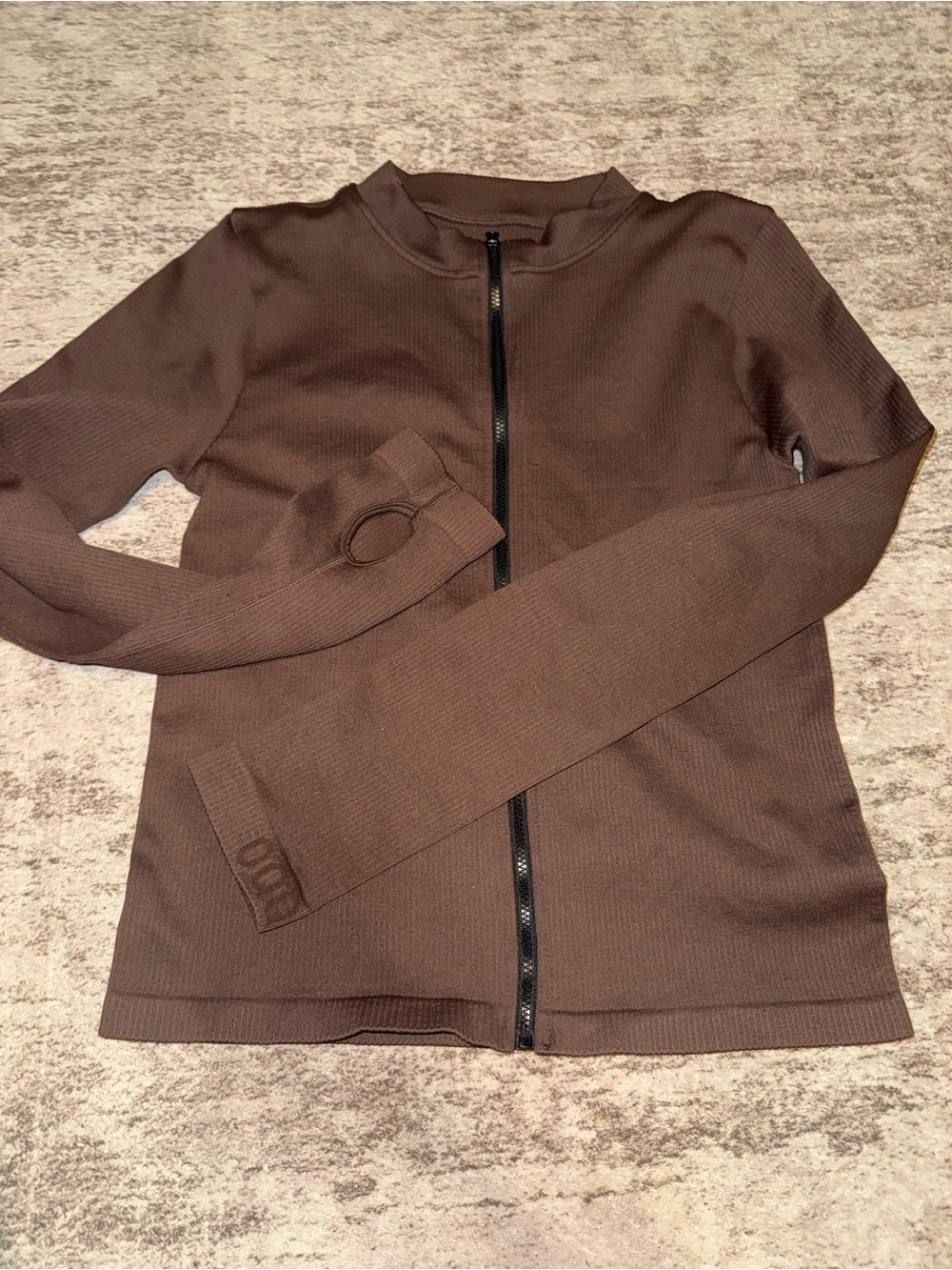 OQQ Women's Brown Ribbed Zip-Front Bomber Jacket